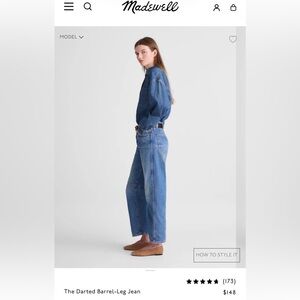 Madewell The Darted Barrel Leg Jean 100% cotton button fly